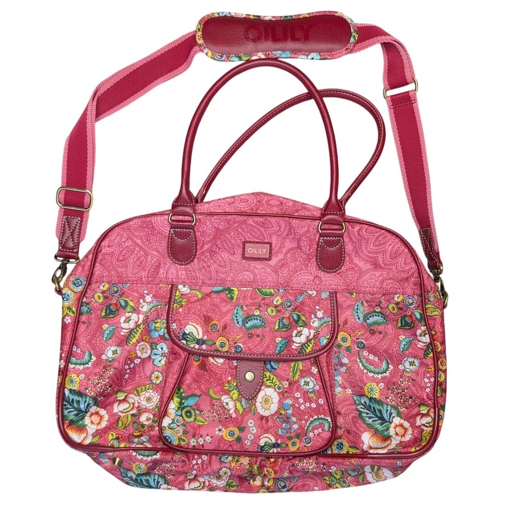 Oilily Pink Paisley Floral Print Carry All Bag Shoulder Strap Metal‎ Feet